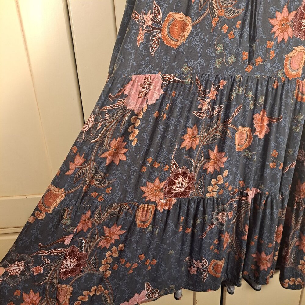 Knox Rose Midi Short Sleeve Blue Pink Floral Tiered Boho Print Dress Size Large - Picture 4 of 13